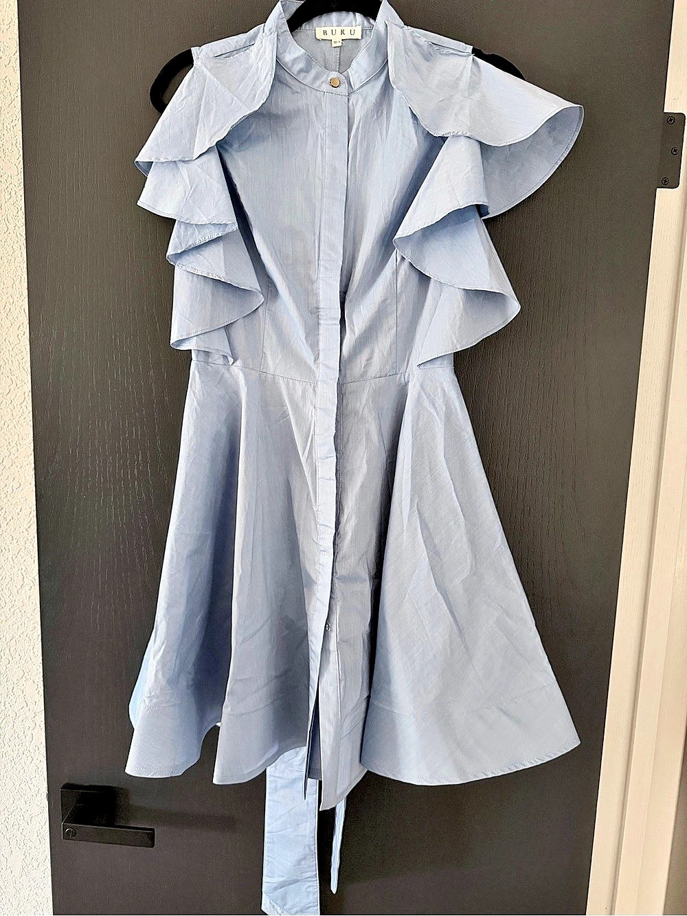 CUPL Blue Ruffle Sleeve Midi Dress Like New